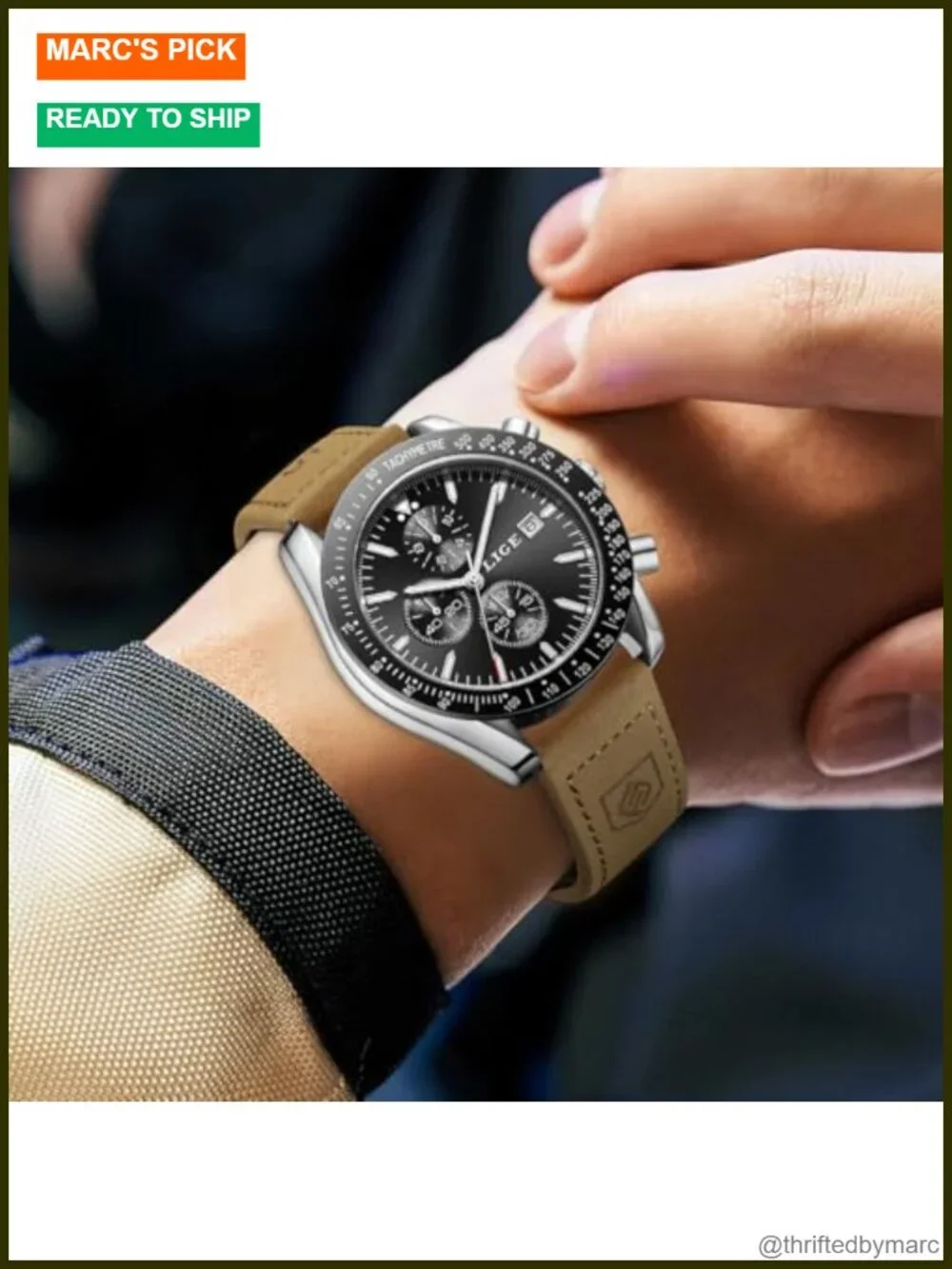 Men's Chronograph Dress Watch Brown Leather Waterproof Luminous Casual